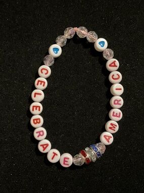 Celebrate America Patriotic Stretch Bracelet Handmade Red White Blue